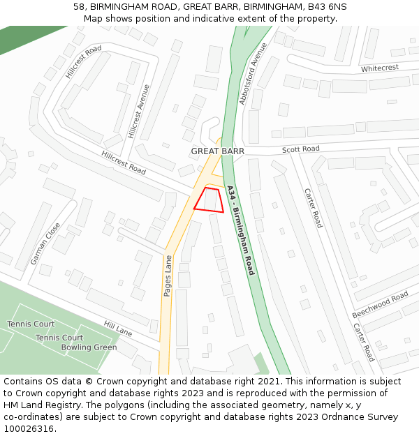 58, BIRMINGHAM ROAD, GREAT BARR, BIRMINGHAM, B43 6NS: Location map and indicative extent of plot