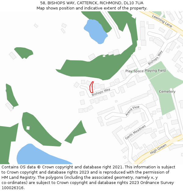 58, BISHOPS WAY, CATTERICK, RICHMOND, DL10 7UA: Location map and indicative extent of plot