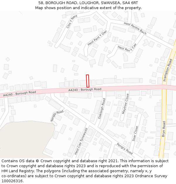 58, BOROUGH ROAD, LOUGHOR, SWANSEA, SA4 6RT: Location map and indicative extent of plot