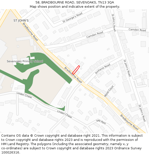 58, BRADBOURNE ROAD, SEVENOAKS, TN13 3QA: Location map and indicative extent of plot