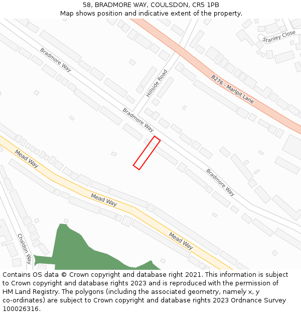 58, BRADMORE WAY, COULSDON, CR5 1PB: Location map and indicative extent of plot