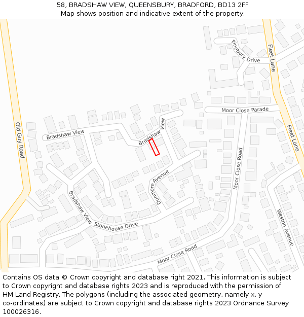 58, BRADSHAW VIEW, QUEENSBURY, BRADFORD, BD13 2FF: Location map and indicative extent of plot