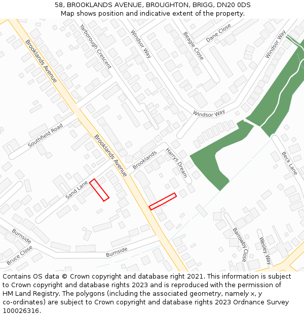 58, BROOKLANDS AVENUE, BROUGHTON, BRIGG, DN20 0DS: Location map and indicative extent of plot