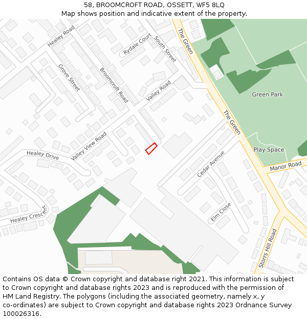 58, BROOMCROFT ROAD, OSSETT, WF5 8LQ: Location map and indicative extent of plot