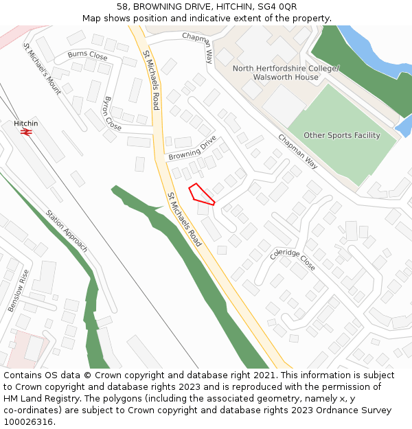 58, BROWNING DRIVE, HITCHIN, SG4 0QR: Location map and indicative extent of plot