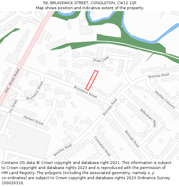 58, BRUNSWICK STREET, CONGLETON, CW12 1QF: Location map and indicative extent of plot