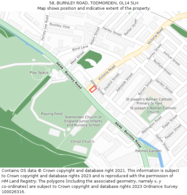 58, BURNLEY ROAD, TODMORDEN, OL14 5LH: Location map and indicative extent of plot