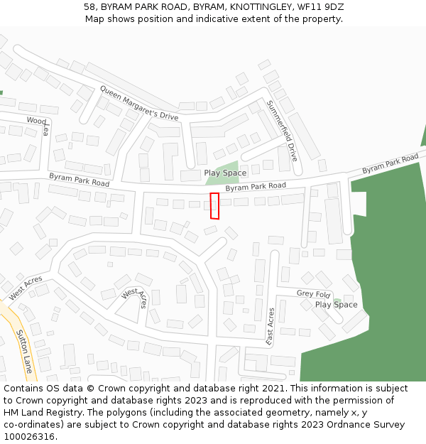 58, BYRAM PARK ROAD, BYRAM, KNOTTINGLEY, WF11 9DZ: Location map and indicative extent of plot