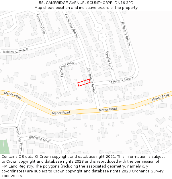 58, CAMBRIDGE AVENUE, SCUNTHORPE, DN16 3PD: Location map and indicative extent of plot