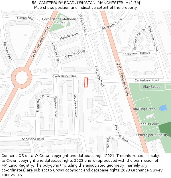 58, CANTERBURY ROAD, URMSTON, MANCHESTER, M41 7AJ: Location map and indicative extent of plot