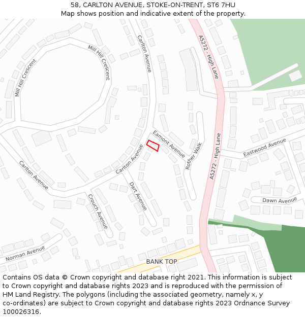 58, CARLTON AVENUE, STOKE-ON-TRENT, ST6 7HU: Location map and indicative extent of plot