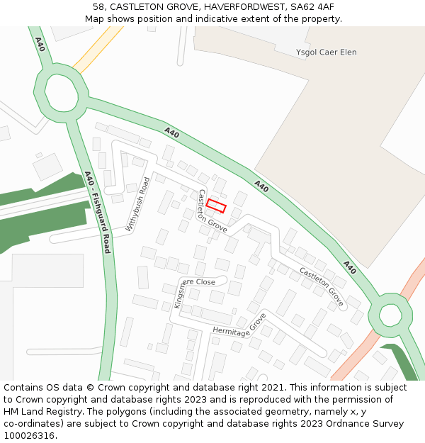 58, CASTLETON GROVE, HAVERFORDWEST, SA62 4AF: Location map and indicative extent of plot