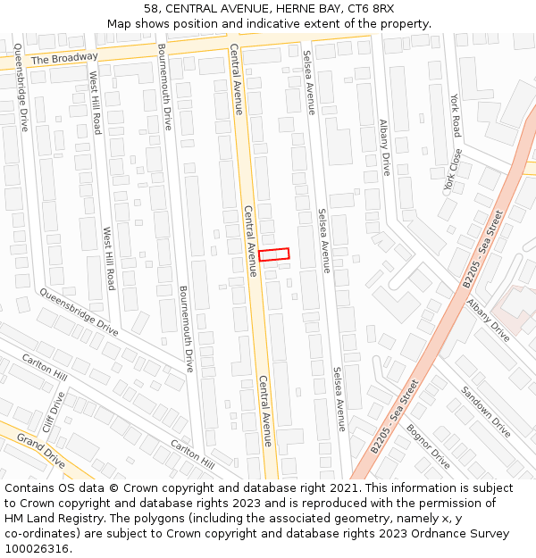 58, CENTRAL AVENUE, HERNE BAY, CT6 8RX: Location map and indicative extent of plot