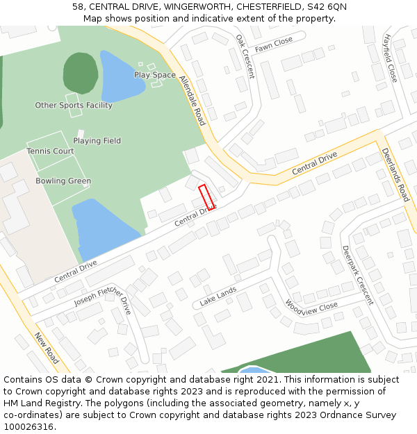 58, CENTRAL DRIVE, WINGERWORTH, CHESTERFIELD, S42 6QN: Location map and indicative extent of plot