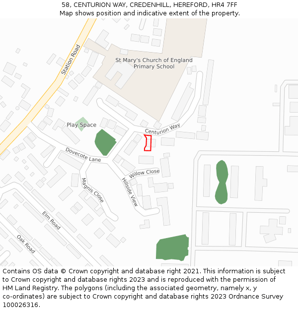 58, CENTURION WAY, CREDENHILL, HEREFORD, HR4 7FF: Location map and indicative extent of plot