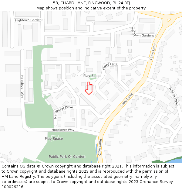 58, CHARD LANE, RINGWOOD, BH24 3FJ: Location map and indicative extent of plot