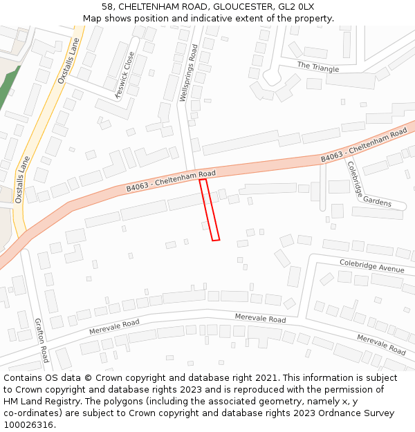 58, CHELTENHAM ROAD, GLOUCESTER, GL2 0LX: Location map and indicative extent of plot