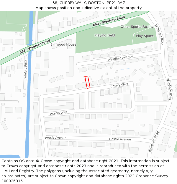 58, CHERRY WALK, BOSTON, PE21 8AZ: Location map and indicative extent of plot