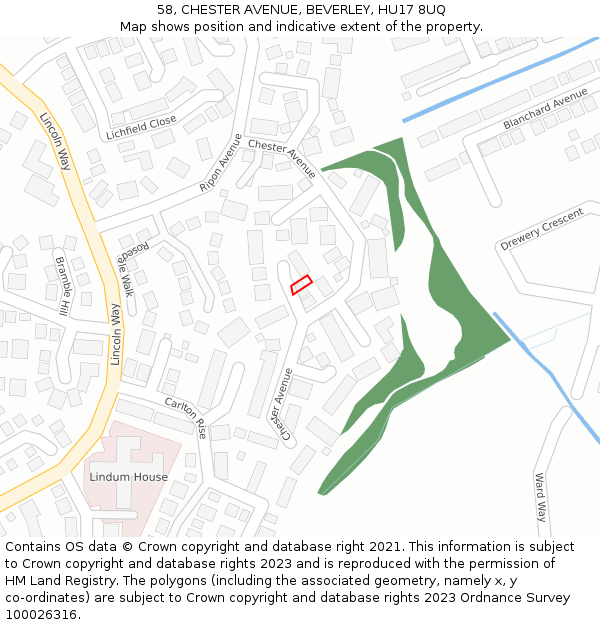 58, CHESTER AVENUE, BEVERLEY, HU17 8UQ: Location map and indicative extent of plot