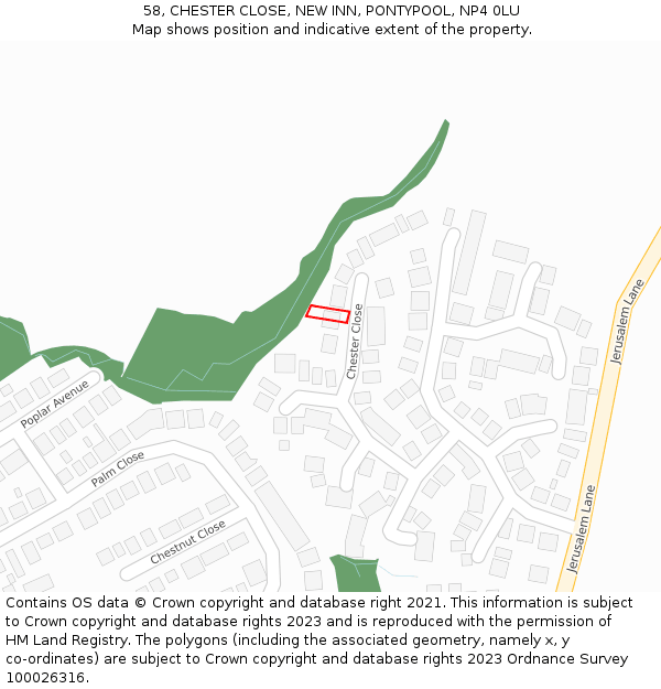 58, CHESTER CLOSE, NEW INN, PONTYPOOL, NP4 0LU: Location map and indicative extent of plot