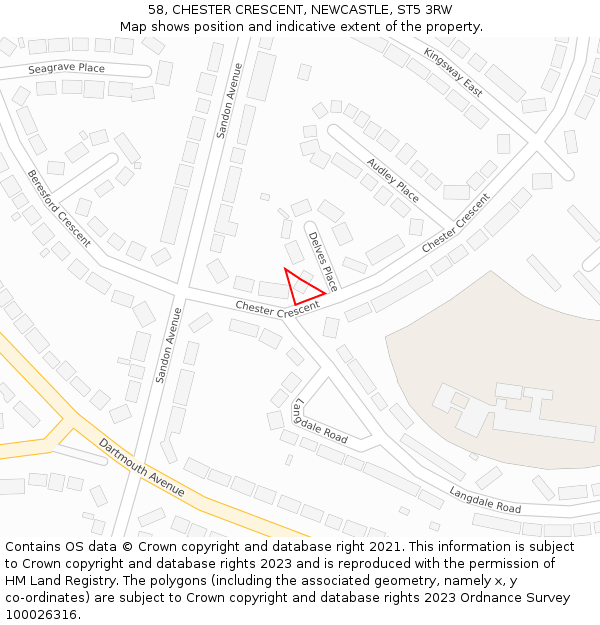 58, CHESTER CRESCENT, NEWCASTLE, ST5 3RW: Location map and indicative extent of plot