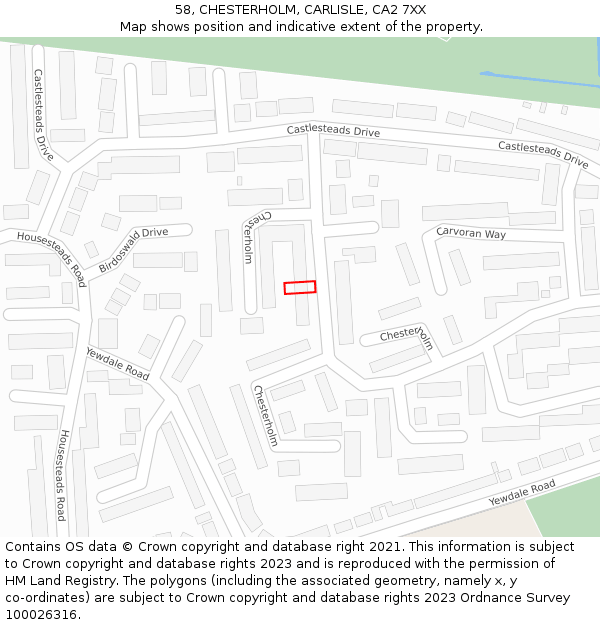 58, CHESTERHOLM, CARLISLE, CA2 7XX: Location map and indicative extent of plot