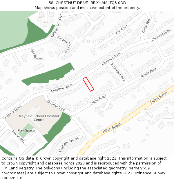 58, CHESTNUT DRIVE, BRIXHAM, TQ5 0DD: Location map and indicative extent of plot