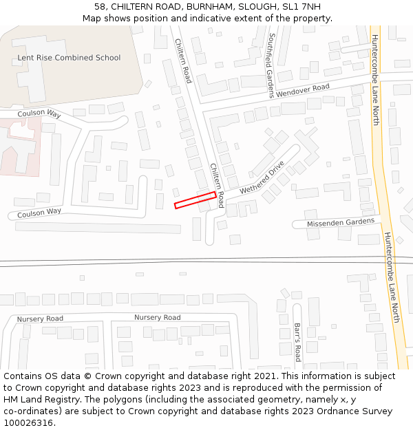 58, CHILTERN ROAD, BURNHAM, SLOUGH, SL1 7NH: Location map and indicative extent of plot