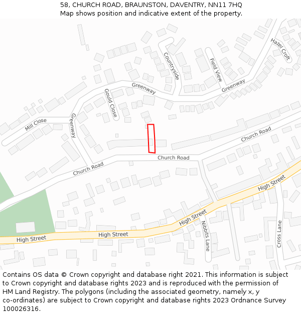 58, CHURCH ROAD, BRAUNSTON, DAVENTRY, NN11 7HQ: Location map and indicative extent of plot