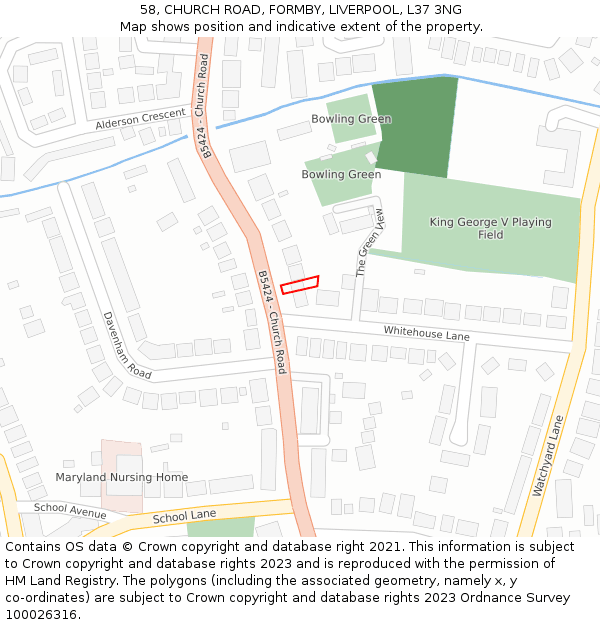 58, CHURCH ROAD, FORMBY, LIVERPOOL, L37 3NG: Location map and indicative extent of plot