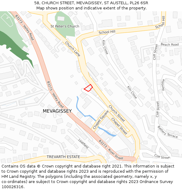 58, CHURCH STREET, MEVAGISSEY, ST AUSTELL, PL26 6SR: Location map and indicative extent of plot