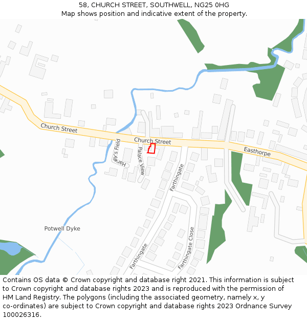 58, CHURCH STREET, SOUTHWELL, NG25 0HG: Location map and indicative extent of plot