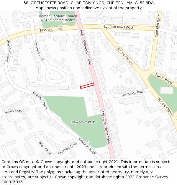 58, CIRENCESTER ROAD, CHARLTON KINGS, CHELTENHAM, GL53 8DA: Location map and indicative extent of plot