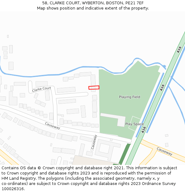 58, CLARKE COURT, WYBERTON, BOSTON, PE21 7EF: Location map and indicative extent of plot