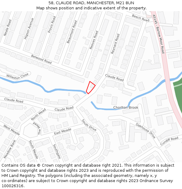 58, CLAUDE ROAD, MANCHESTER, M21 8UN: Location map and indicative extent of plot