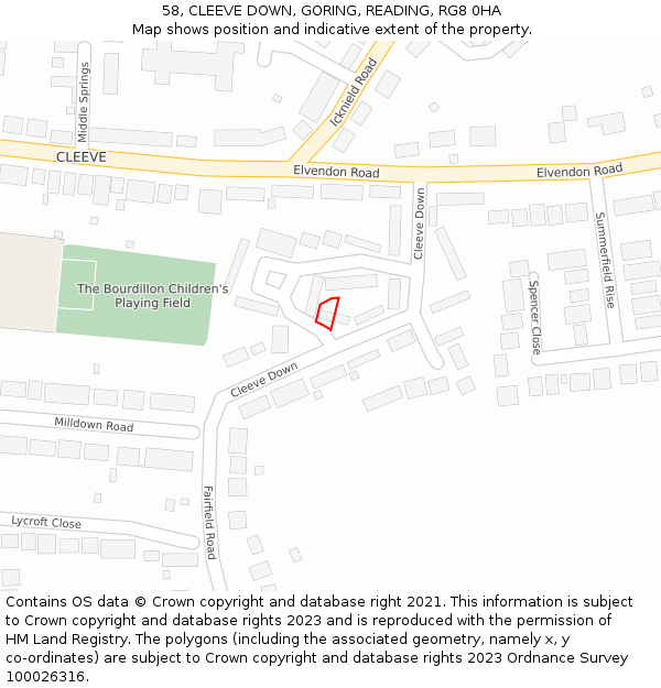 58, CLEEVE DOWN, GORING, READING, RG8 0HA: Location map and indicative extent of plot