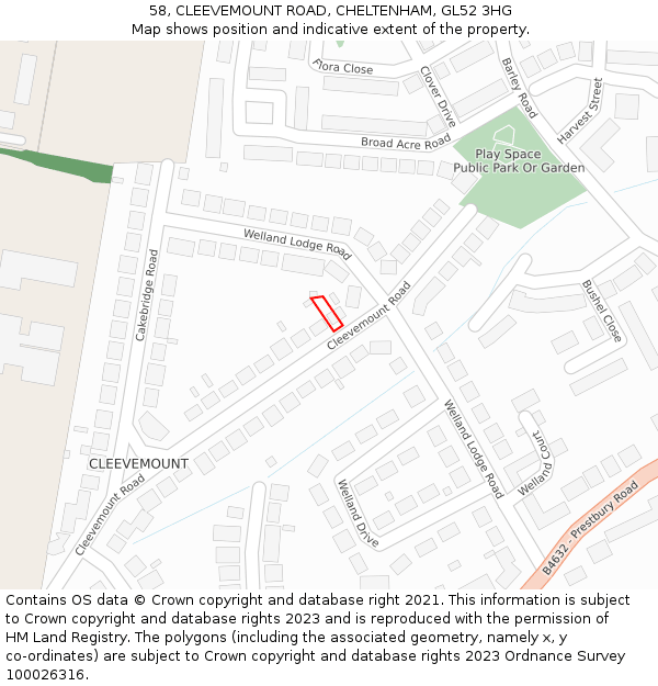 58, CLEEVEMOUNT ROAD, CHELTENHAM, GL52 3HG: Location map and indicative extent of plot