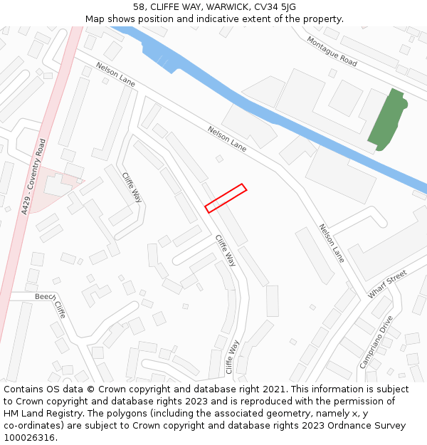 58, CLIFFE WAY, WARWICK, CV34 5JG: Location map and indicative extent of plot
