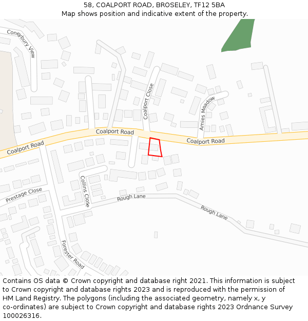 58, COALPORT ROAD, BROSELEY, TF12 5BA: Location map and indicative extent of plot