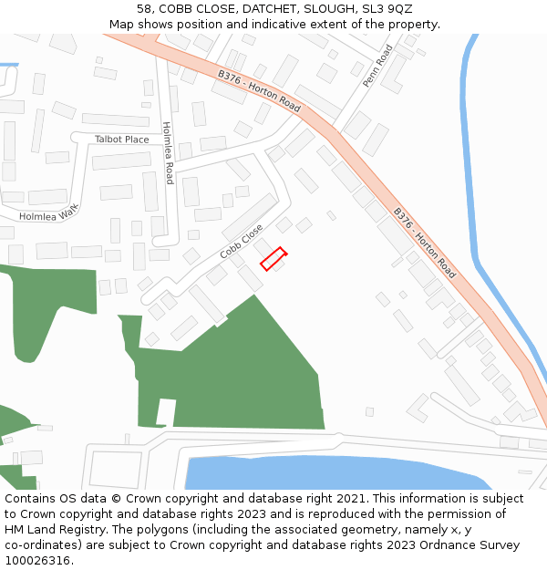 58, COBB CLOSE, DATCHET, SLOUGH, SL3 9QZ: Location map and indicative extent of plot