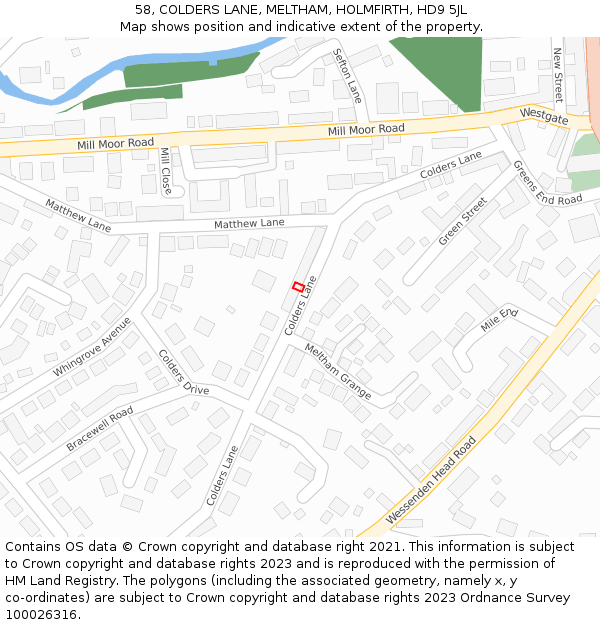 58, COLDERS LANE, MELTHAM, HOLMFIRTH, HD9 5JL: Location map and indicative extent of plot