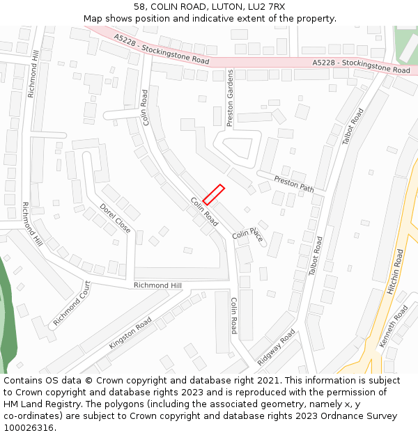 58, COLIN ROAD, LUTON, LU2 7RX: Location map and indicative extent of plot