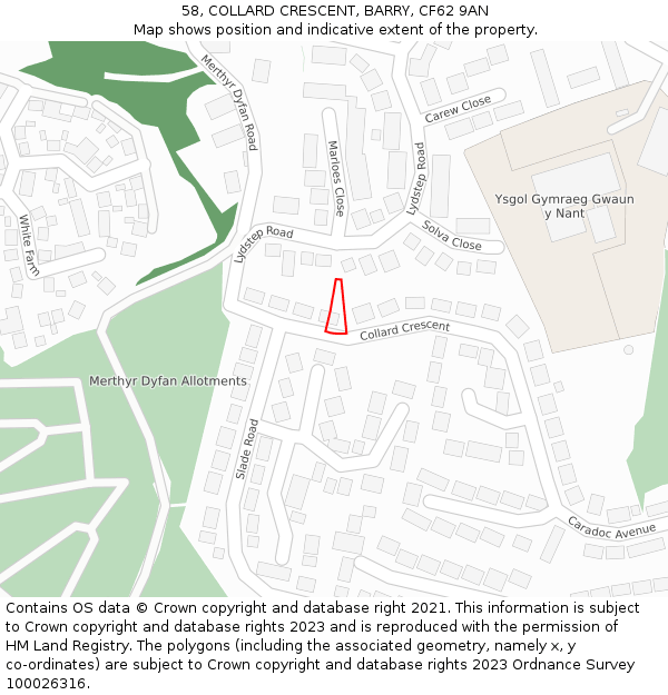 58, COLLARD CRESCENT, BARRY, CF62 9AN: Location map and indicative extent of plot