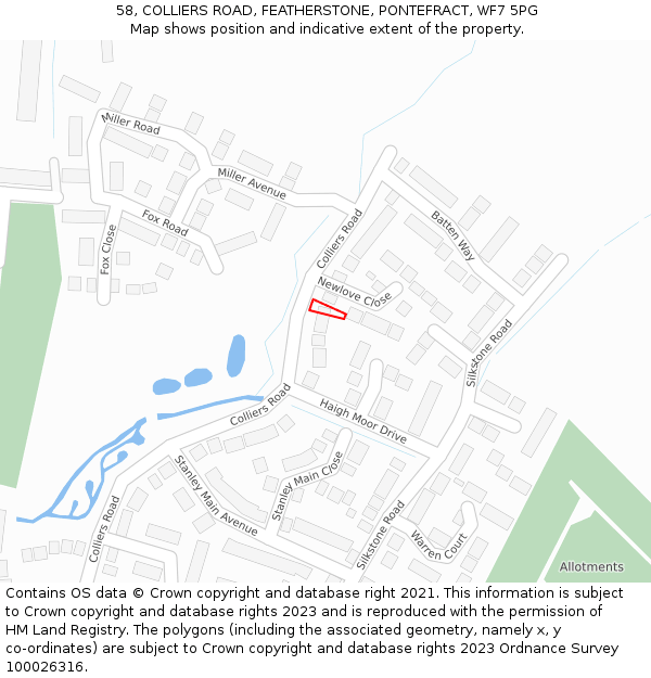 58, COLLIERS ROAD, FEATHERSTONE, PONTEFRACT, WF7 5PG: Location map and indicative extent of plot
