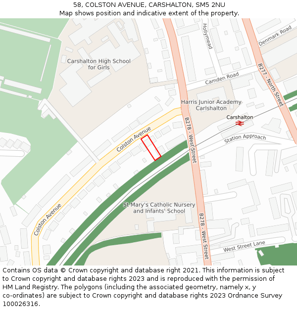 58, COLSTON AVENUE, CARSHALTON, SM5 2NU: Location map and indicative extent of plot