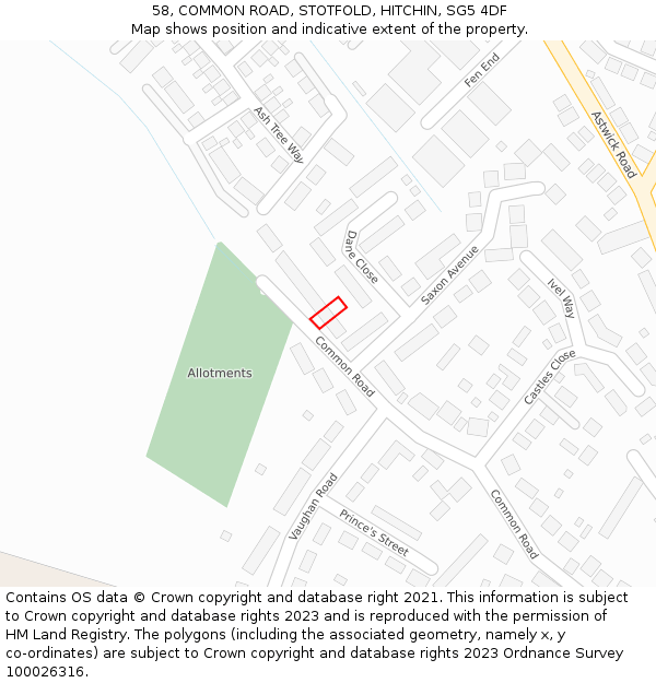 58, COMMON ROAD, STOTFOLD, HITCHIN, SG5 4DF: Location map and indicative extent of plot