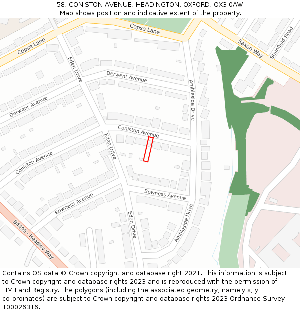 58, CONISTON AVENUE, HEADINGTON, OXFORD, OX3 0AW: Location map and indicative extent of plot