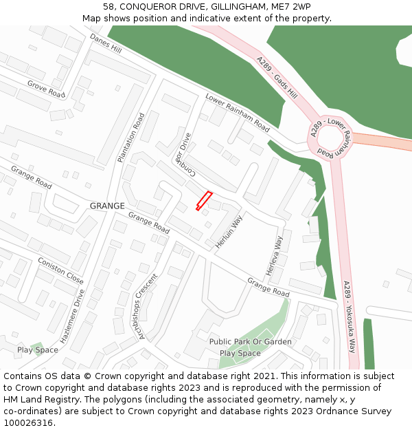 58, CONQUEROR DRIVE, GILLINGHAM, ME7 2WP: Location map and indicative extent of plot