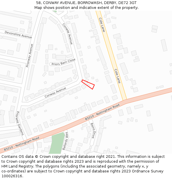 58, CONWAY AVENUE, BORROWASH, DERBY, DE72 3GT: Location map and indicative extent of plot