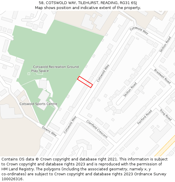 58, COTSWOLD WAY, TILEHURST, READING, RG31 6SJ: Location map and indicative extent of plot